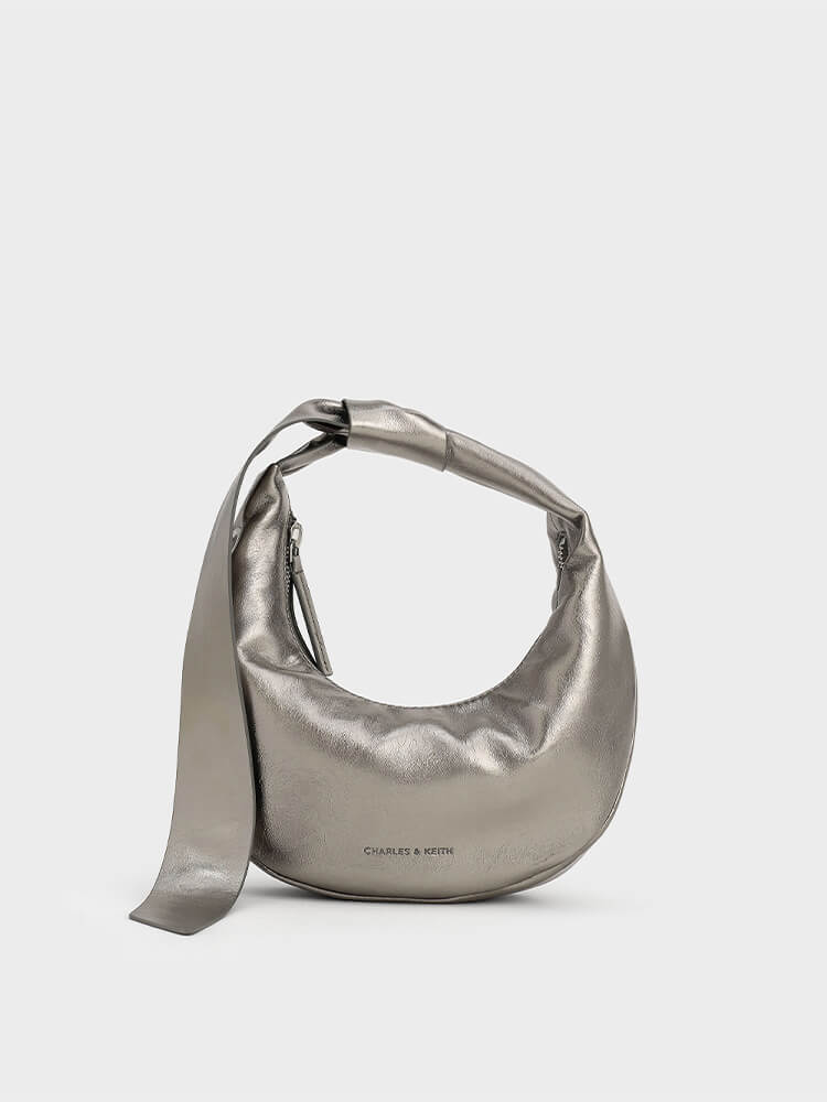 Women’s micro Toni knotted crescent hobo bag in pewter - CHARLES & KEITH