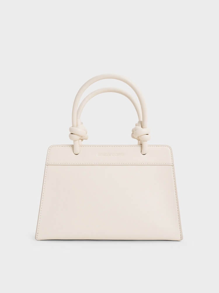 Women's White Gabine Leather Belted Bucket Bag - CHARLES & KEITH