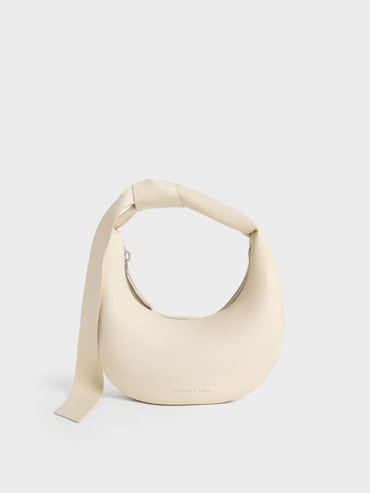 Women's White Gabine Leather Belted Bucket Bag - CHARLES & KEITH