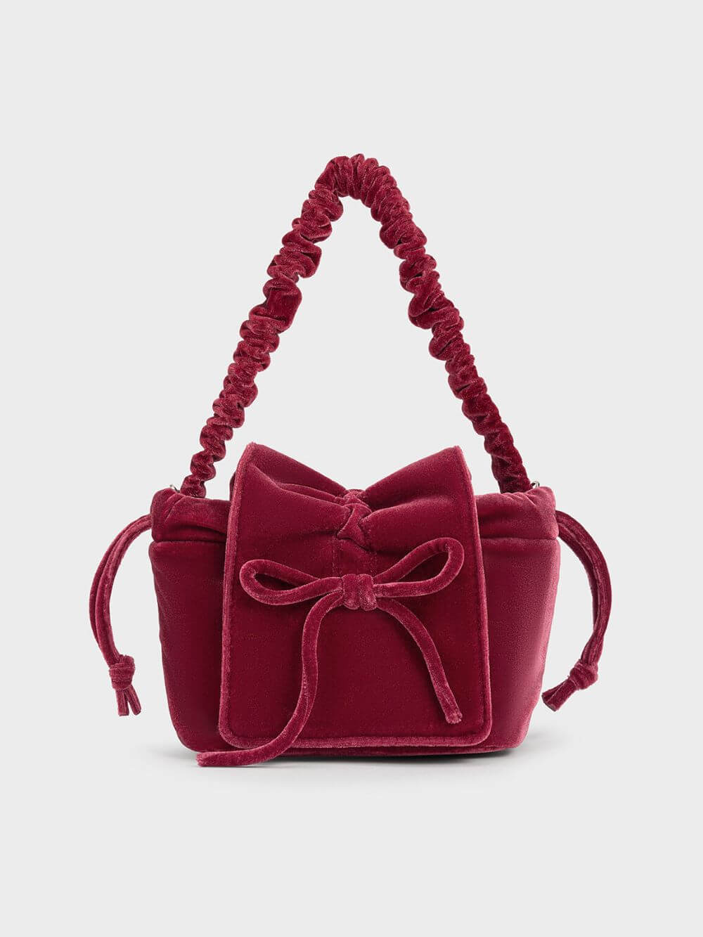 Women’s velvet bow ruched top-handle bag in pink - CHARLES & KEITH