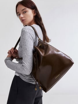 Dark Brown Neva Two-Way Bucket Bag – CHARLES & KEITH