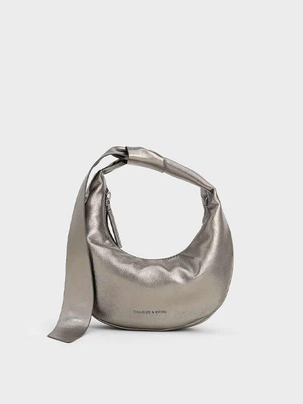 Women’s micro Toni knotted crescent hobo bag in pewter - CHARLES & KEITH