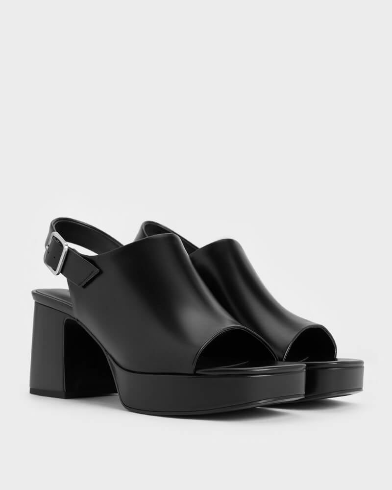 Women’s peep-toe platform sandals in black - CHARLES & KEITH