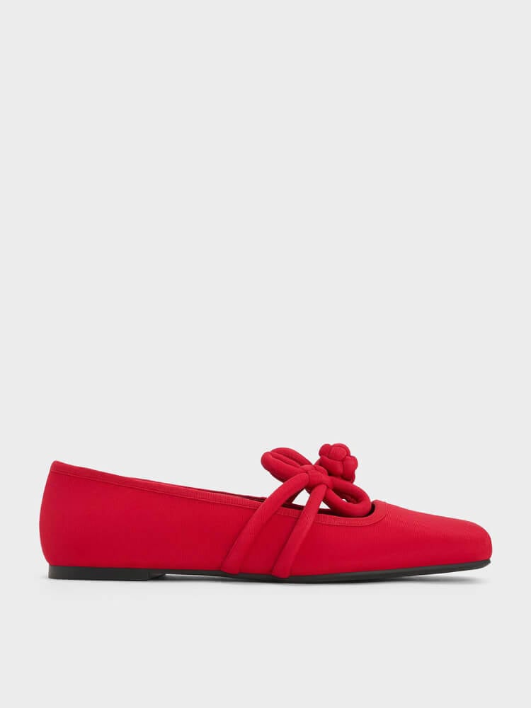 Women’s clover-knot Mary Jane flats in red - CHARLES & KEITH