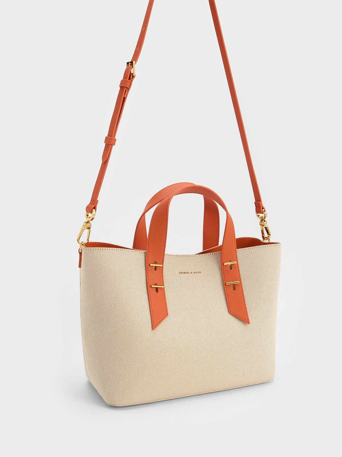 Double Handle Hobo Bag - Orange - CHARLES & KEITH