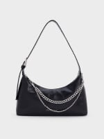 Women’s Atwood crinkle-effect chain-embellished hobo bag in noir – CHARLES & KEITH TH