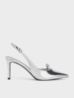 Women’s metallic bow slingback pumps in silver – CHARLES & KEITH TH