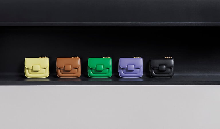 Women’s Koa Square Card Holder  in butter, chocolate, green, purple and black – CHARLES & KEITH