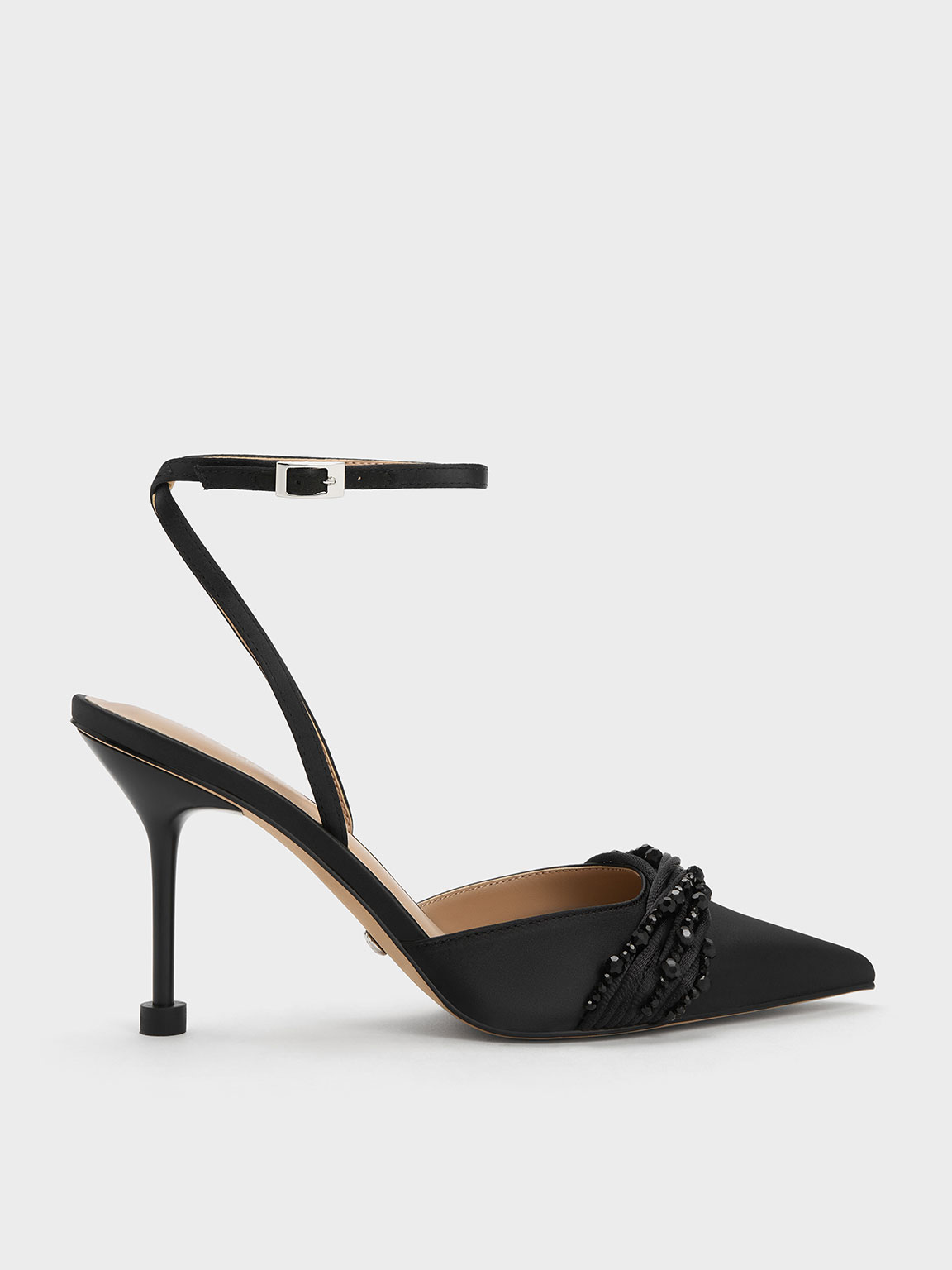 Black Leda Beaded Recycled Polyester Ankle-Strap Pumps - CHARLES & KEITH TH