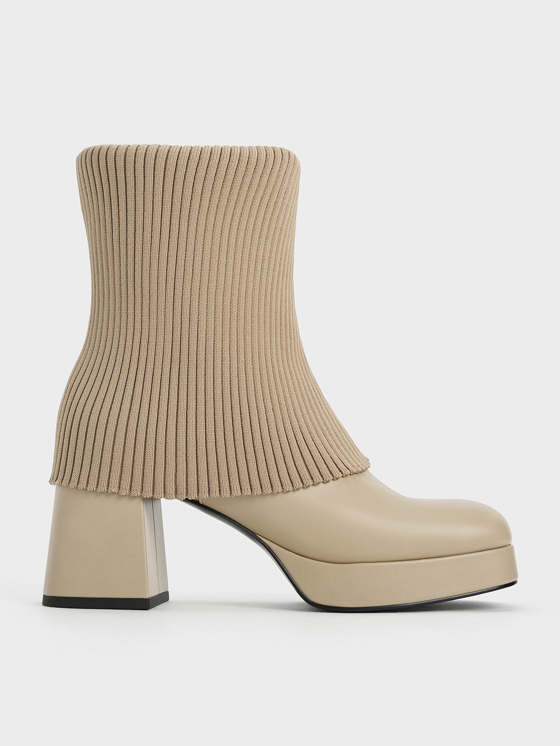 Taupe Evie Knitted-Sock Ankle Boots - CHARLES & KEITH TH