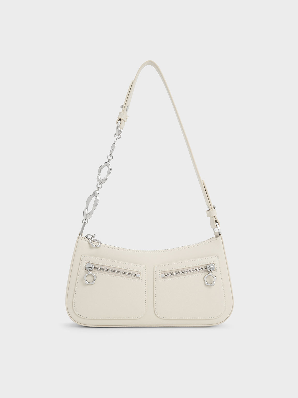 Chalk Flower Embellished Shoulder Bag CHARLES KEITH TH