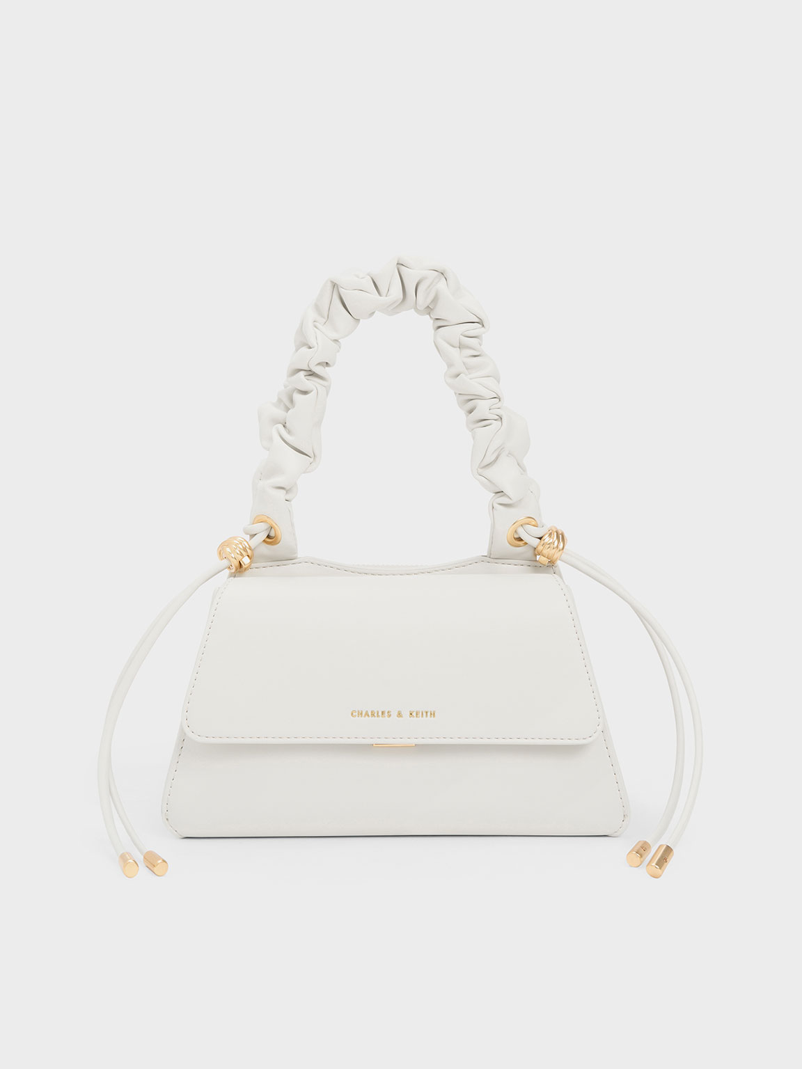 White Cosette Ruched Handle Trapeze Bag CHARLES KEITH TH