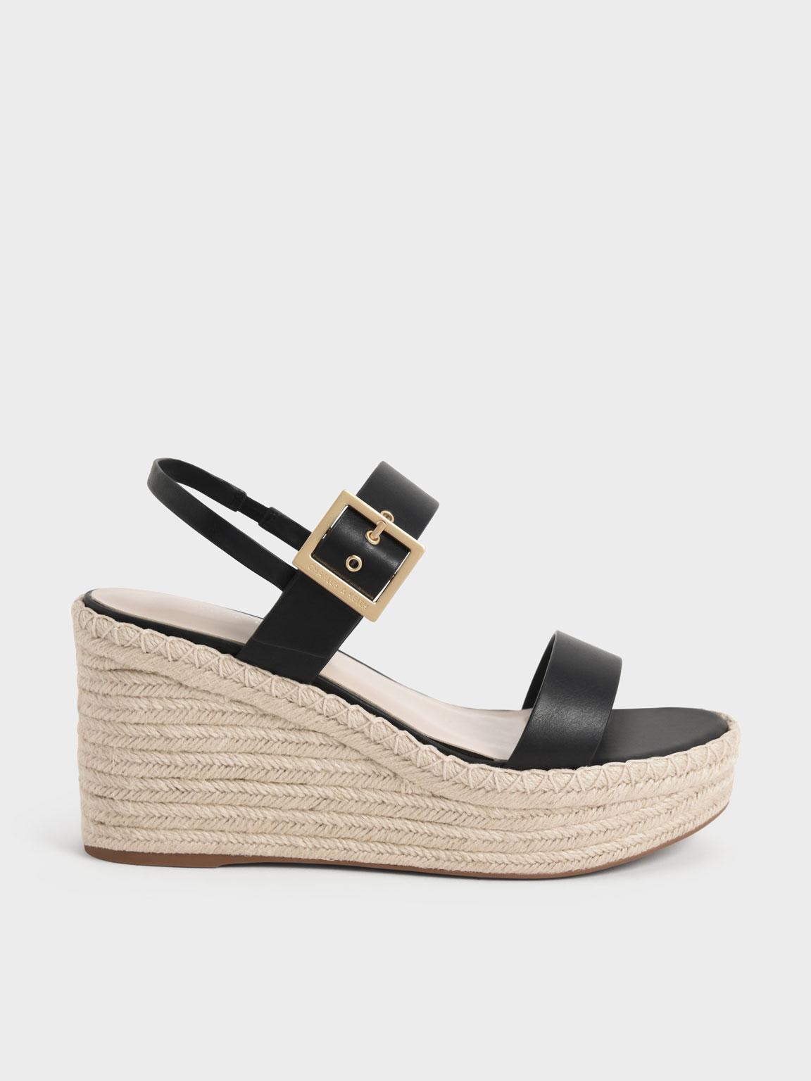 Black Buckled Espadrille Wedges CHARLES KEITH TH