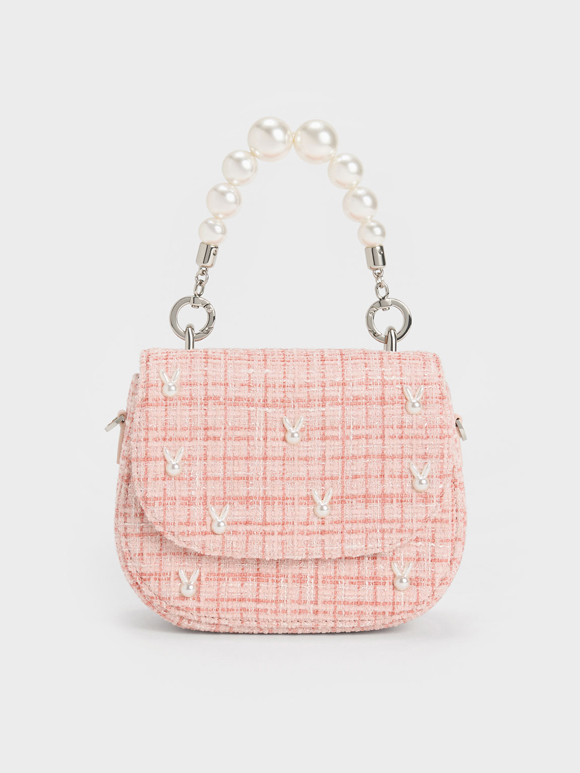 Pink Bunny Tweed Beaded Handle Bag - CHARLES & KEITH TH
