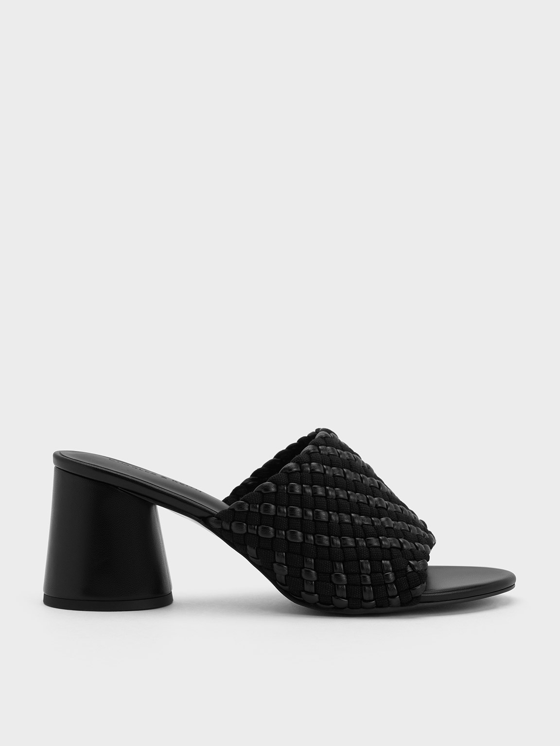 Black Canvas Interwoven Block Heel Mules CHARLES KEITH TH