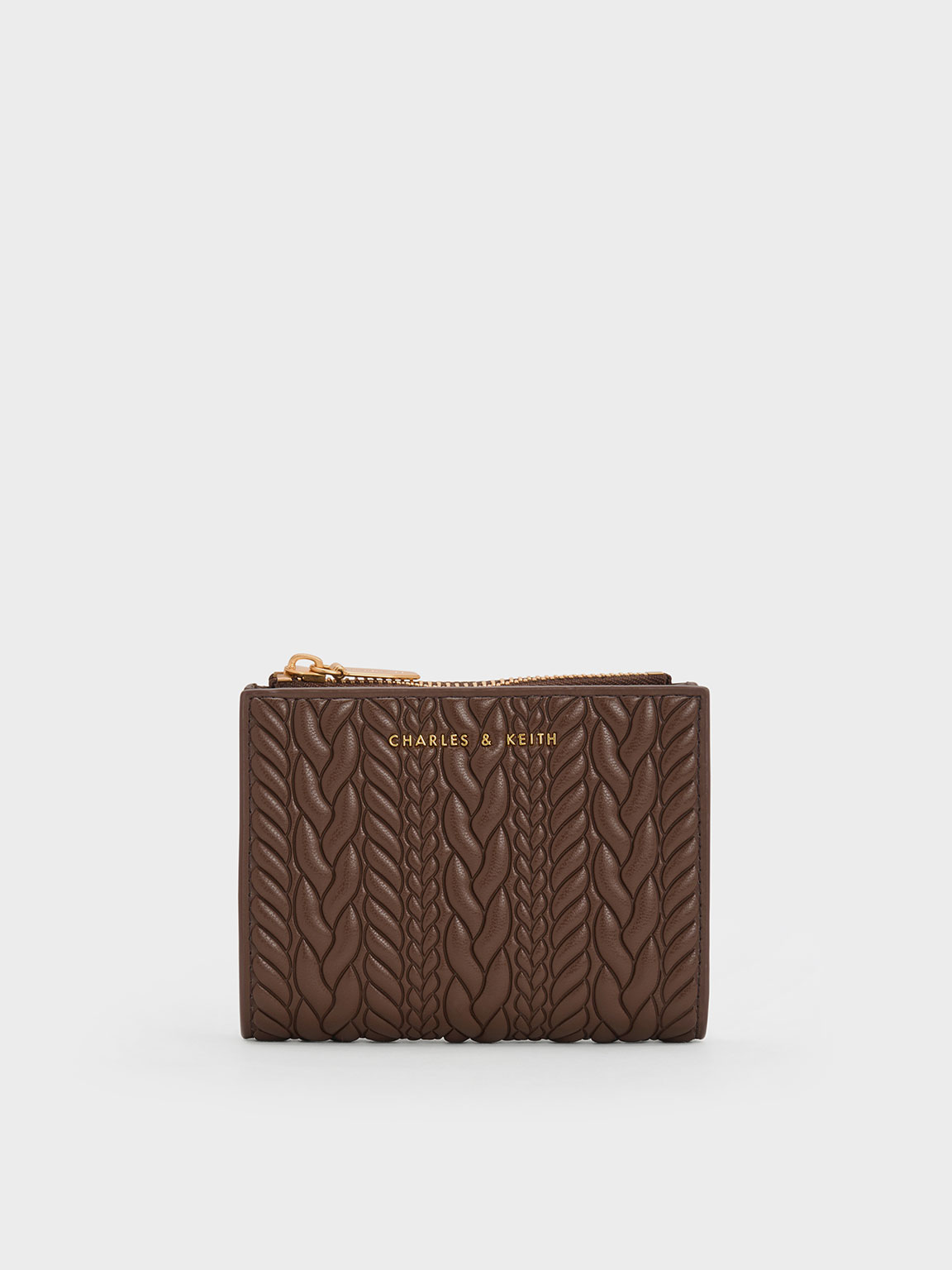 Dark Brown Apolline Textured Top-Zip Wallet - CHARLES & KEITH TH