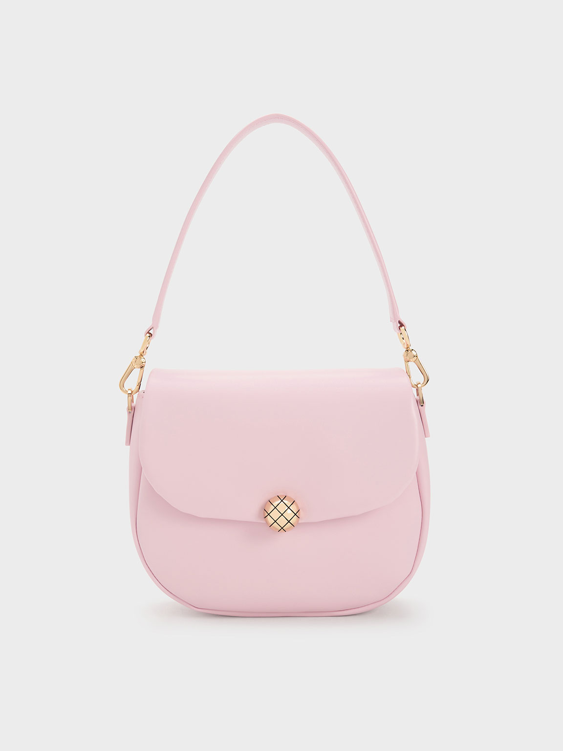 Pink Quilted Ball Curved Crossbody Bag - CHARLES & KEITH TH