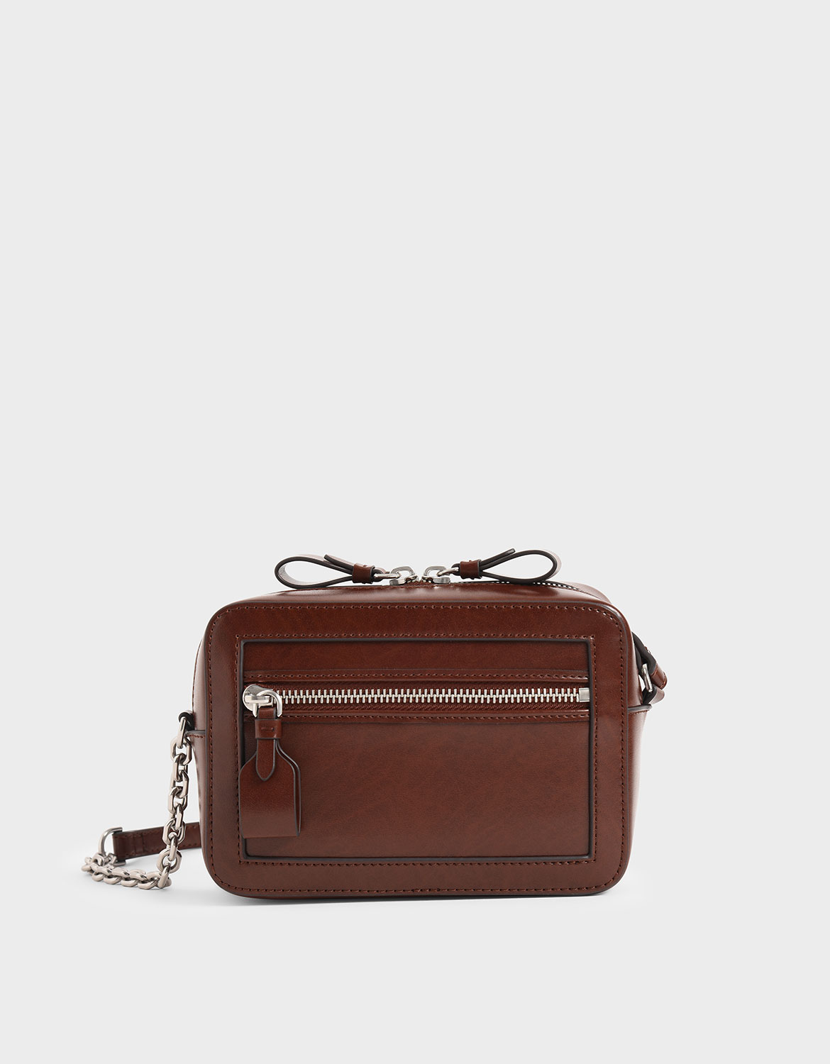 Brown Two-Way Zip Shoulder Bag - CHARLES & KEITH TH