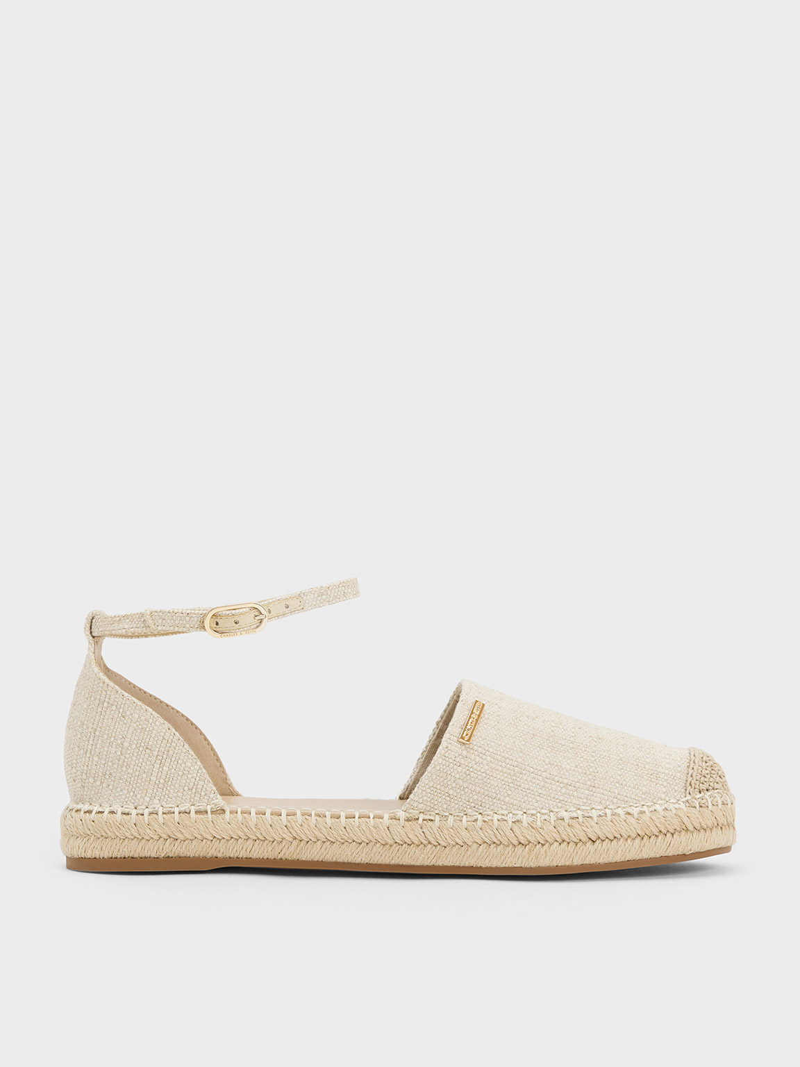 Beige Linen Ankle-Strap Espadrille Flats - CHARLES & KEITH TH