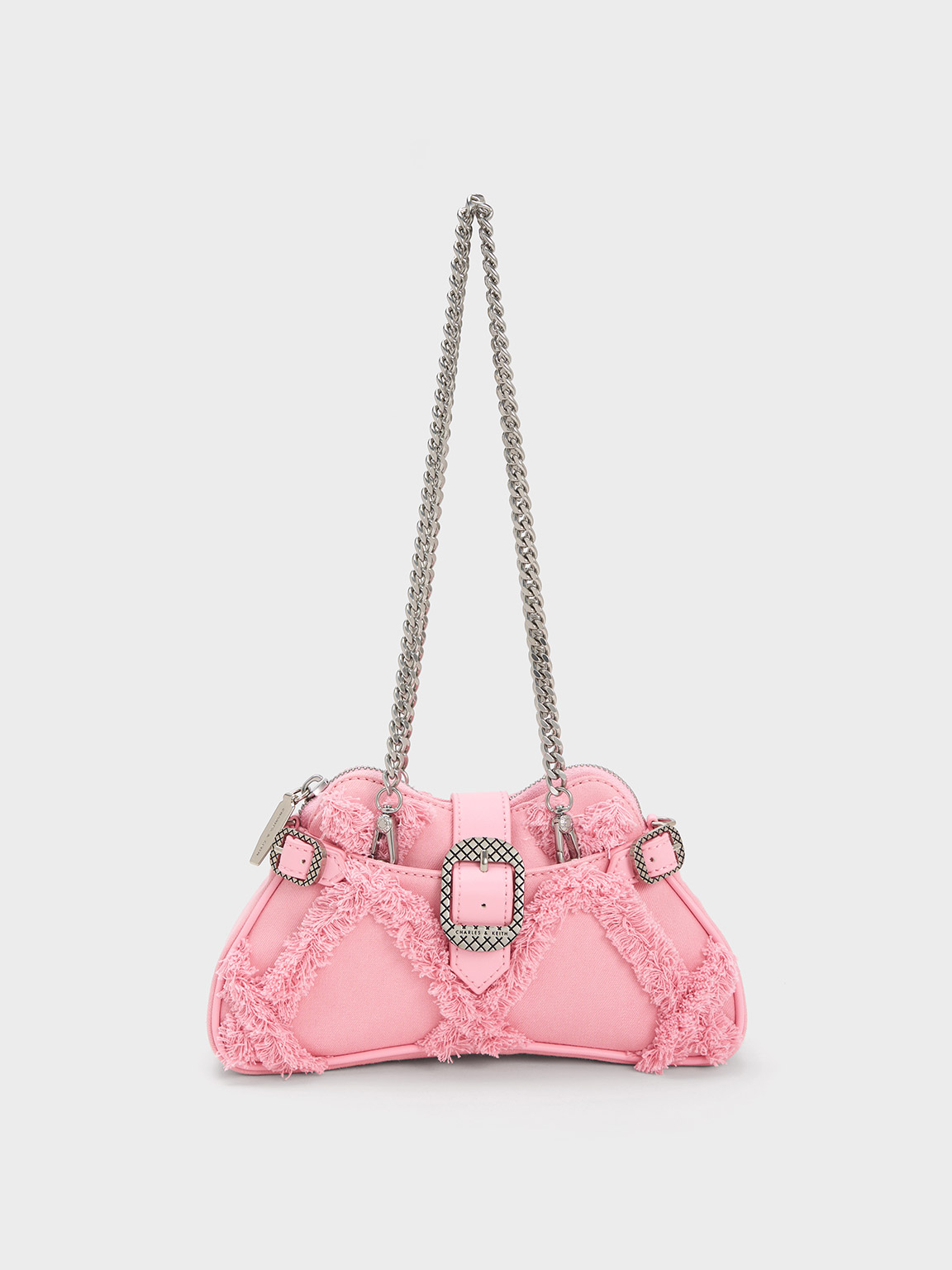 Charles & Keith - Women's Eilith Frayed Denim Buckled Bag, Pink, M