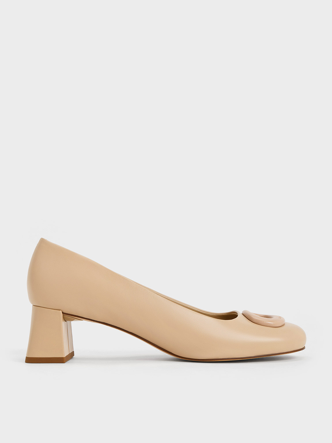 Beige Oval Trapeze Heel Pumps CHARLES KEITH TH