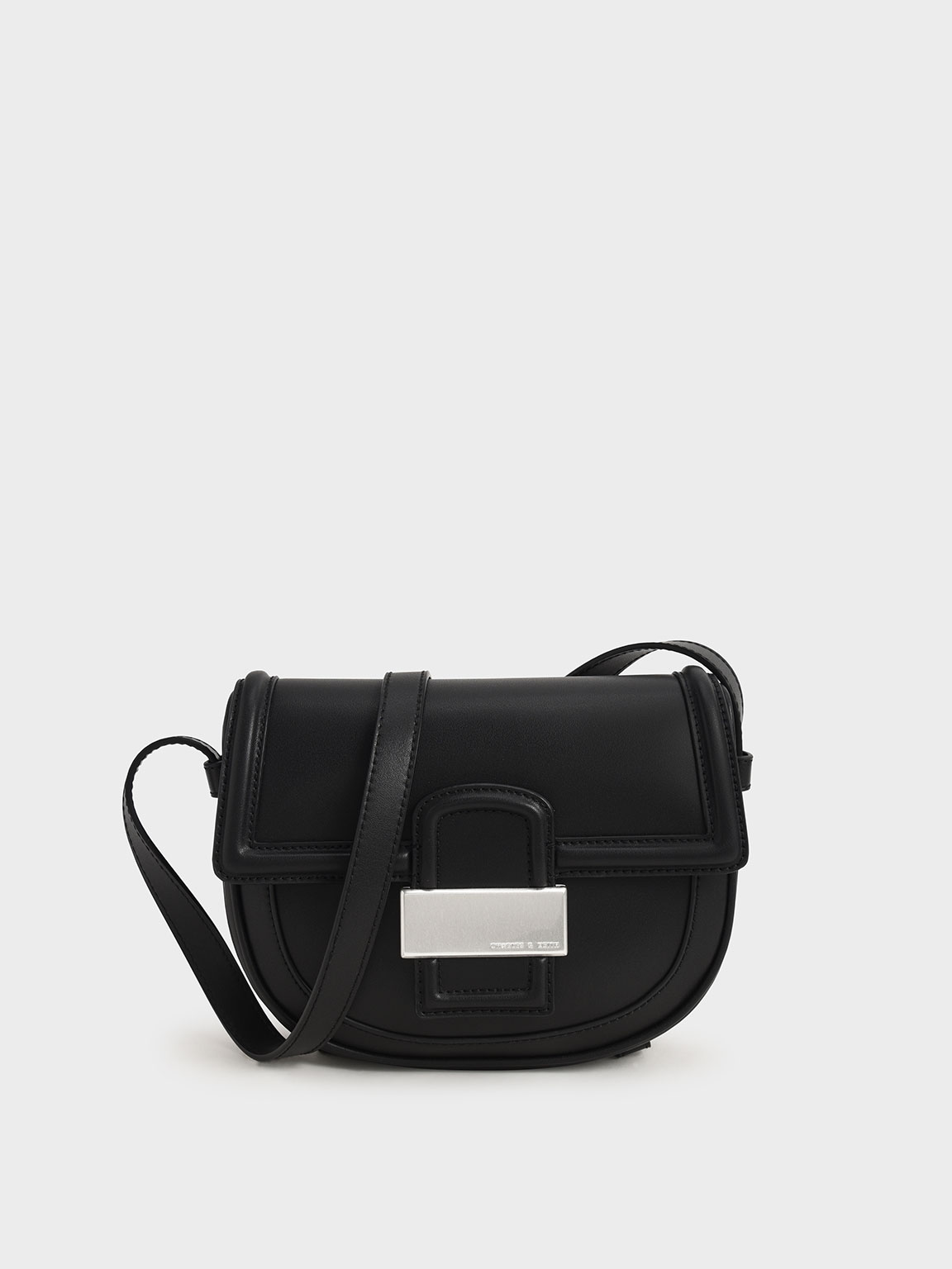 Black Aurea Metallic-Accent Saddle Crossbody Bag - CHARLES & KEITH TH