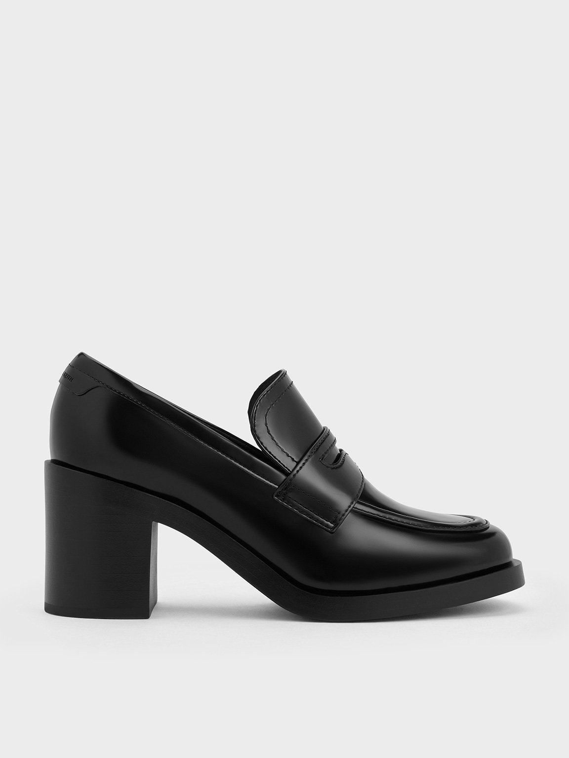 Black Boxed Penny Loafer Block-Heel Pumps - CHARLES & KEITH TH