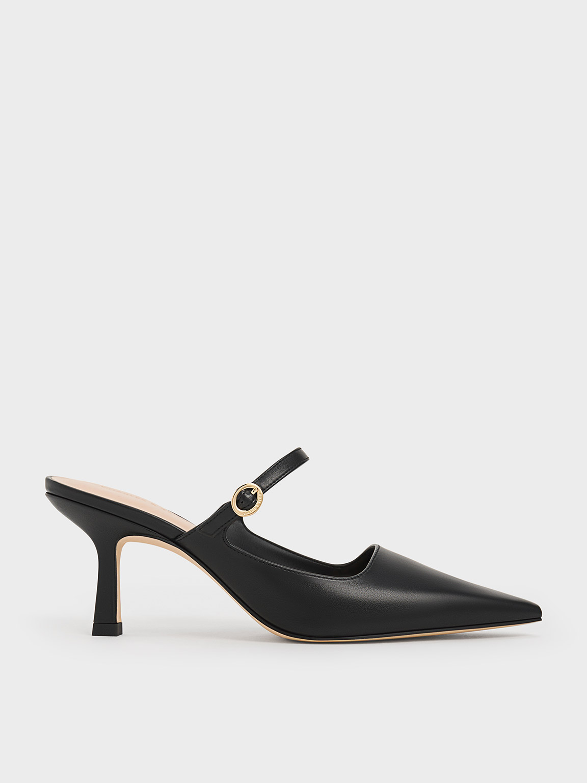 Black Buckle Strap Heeled Mules CHARLES KEITH TH