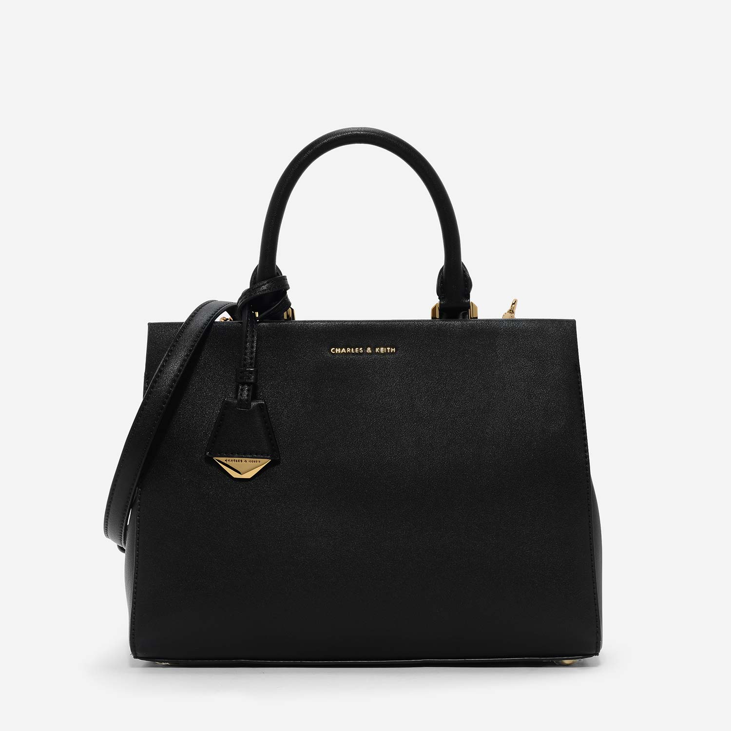 Double Top Handle Structured Bag - Ultra-Matte Black