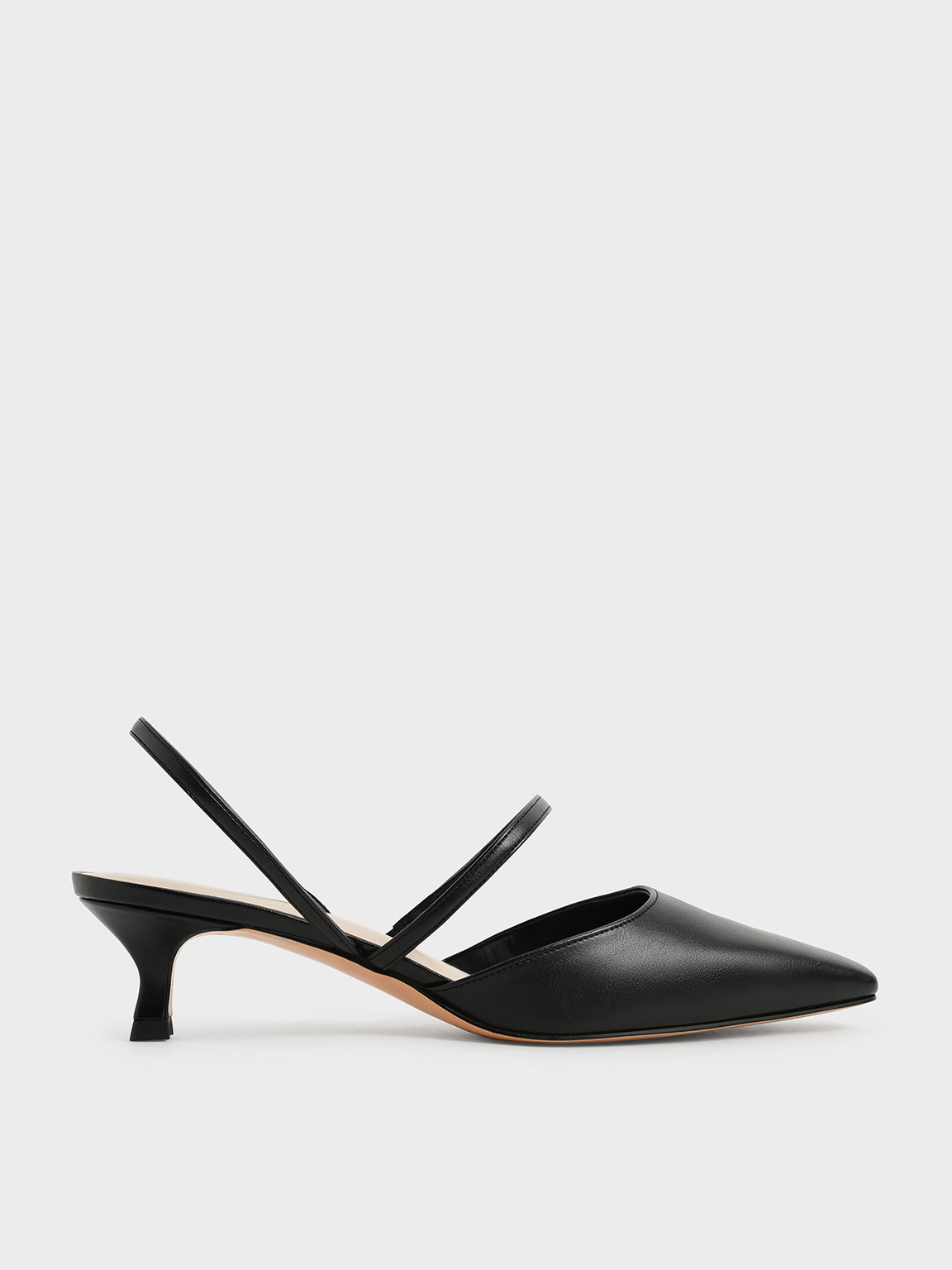 Black Kitten Heel Slingback Pumps - CHARLES & KEITH TH