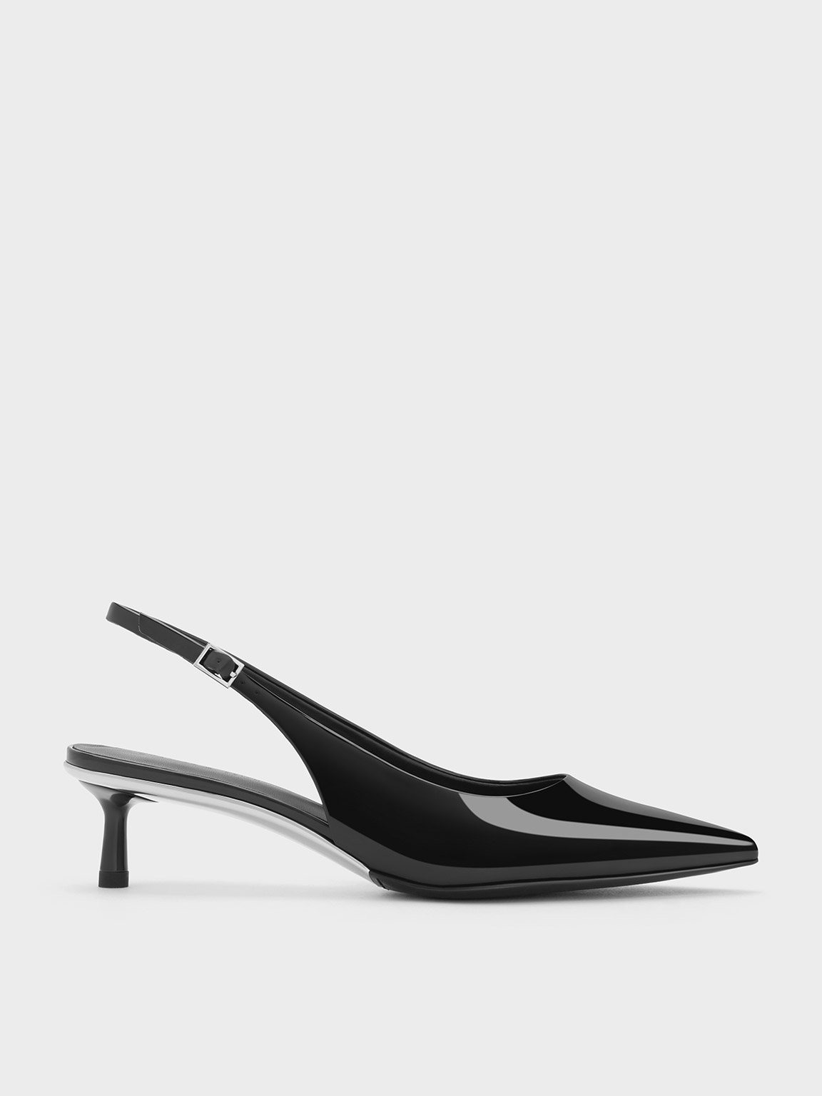 รองเท้าปิดส้น Black Patent Patent Pointed Toe Slingback Pumps Charles